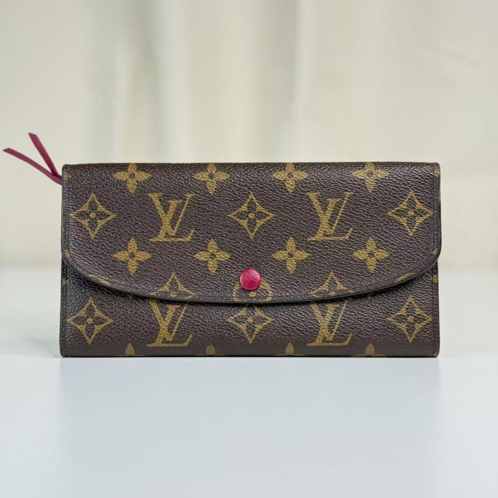 Louis Vuitton Monogram Canvas Wallet with Classic LV Pattern and Red Button